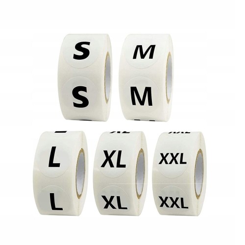 Naklejki Okrągłe Rolki Samoprzylepne Z Rozmiarami S-M-L-XL-XXL Po 3500szt.-1