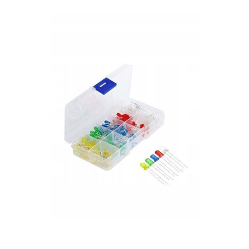 Zestaw Diod LED 3 mm 100 szt Kolorowe + Pudełko DIY Elektronika