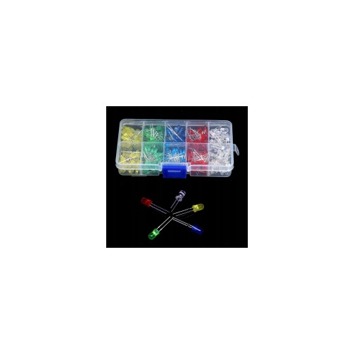 Zestaw Diod LED 3 mm 100 szt Kolorowe + Pudełko DIY Elektronika