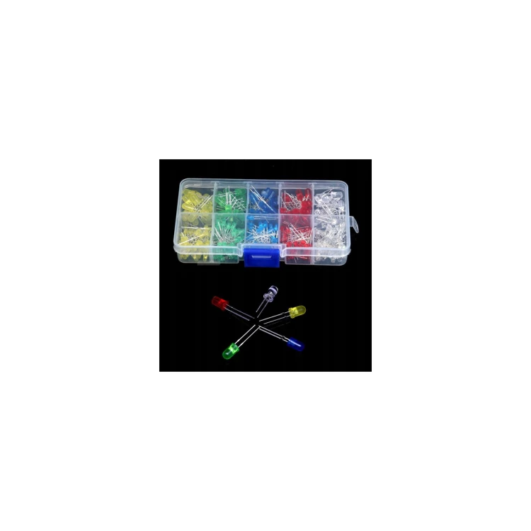 Zestaw Diod LED 3 mm 100 szt Kolorowe + Pudełko DIY Elektronika