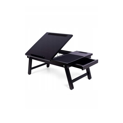 Drewniany Składany Stolik Pod Laptopa 55x35 cm Z Szufladą i Podkładką Pod Mysz