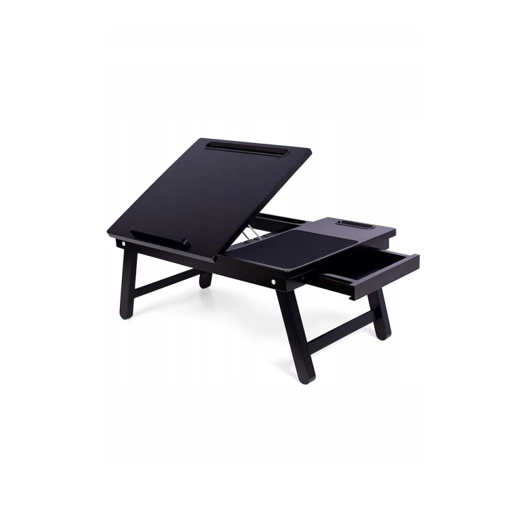Drewniany Składany Stolik Pod Laptopa 55x35 cm Z Szufladą i Podkładką Pod Mysz