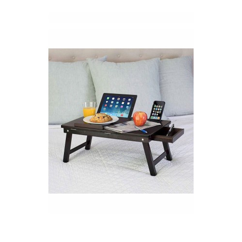 Drewniany Składany Stolik Pod Laptopa 55x35 cm Z Szufladą i Podkładką Pod Mysz