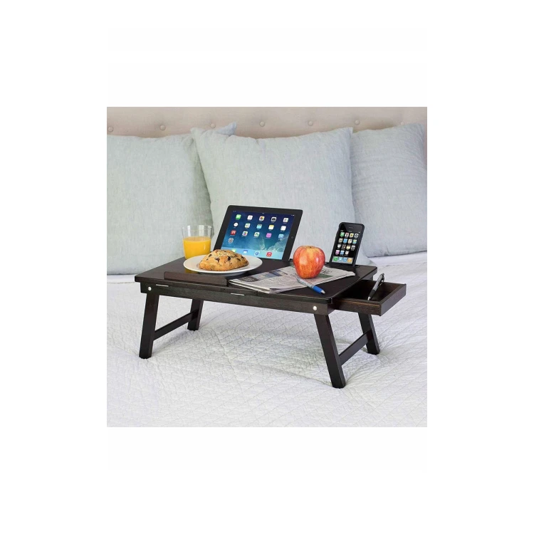 Drewniany Składany Stolik Pod Laptopa 55x35 cm Z Szufladą i Podkładką Pod Mysz