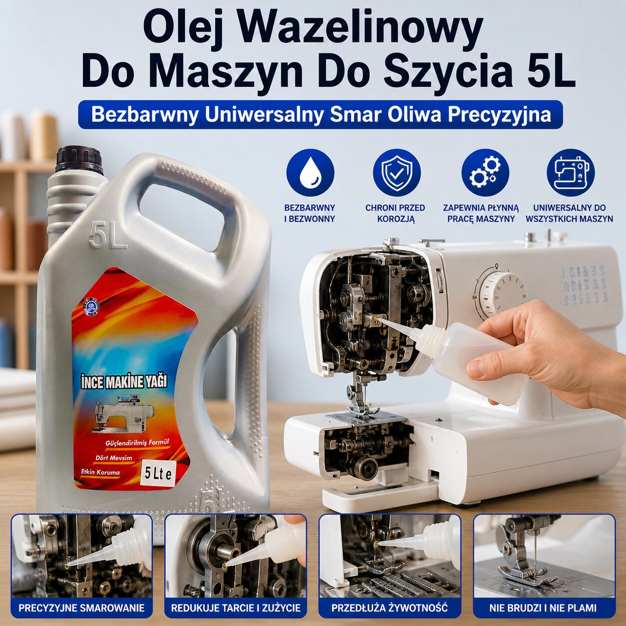 Olej Wazelinowy Do Maszyn Do Szycia 5L Bezbarwny Uniwersalny Smar Oliwa Precyzyjna