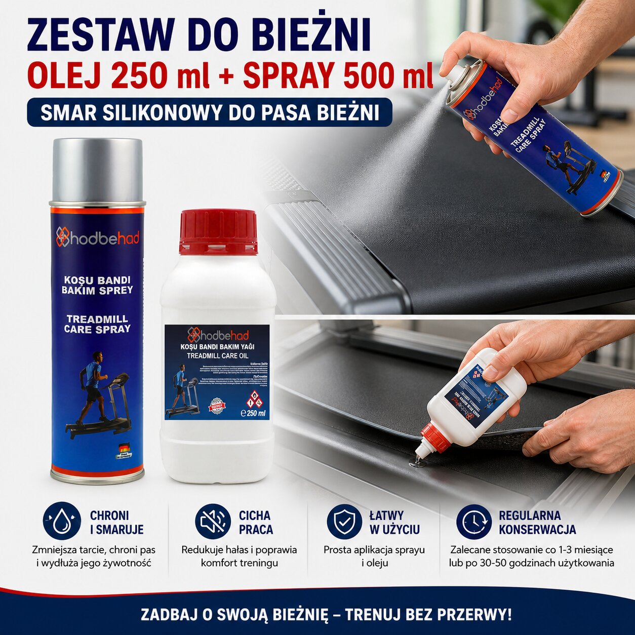 Zestaw Do Bieżni Olej 250 ml + Spray 500 ml Smar Silikonowy Do Pasa Bieżni