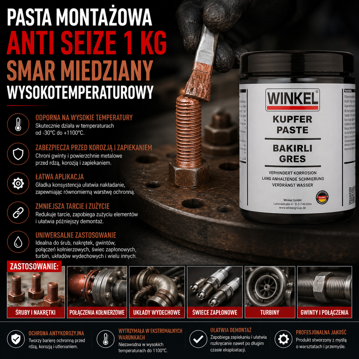Pasta Montażowa Anti Seize 1 kg Smar Miedziany Wysokotemperaturowy
