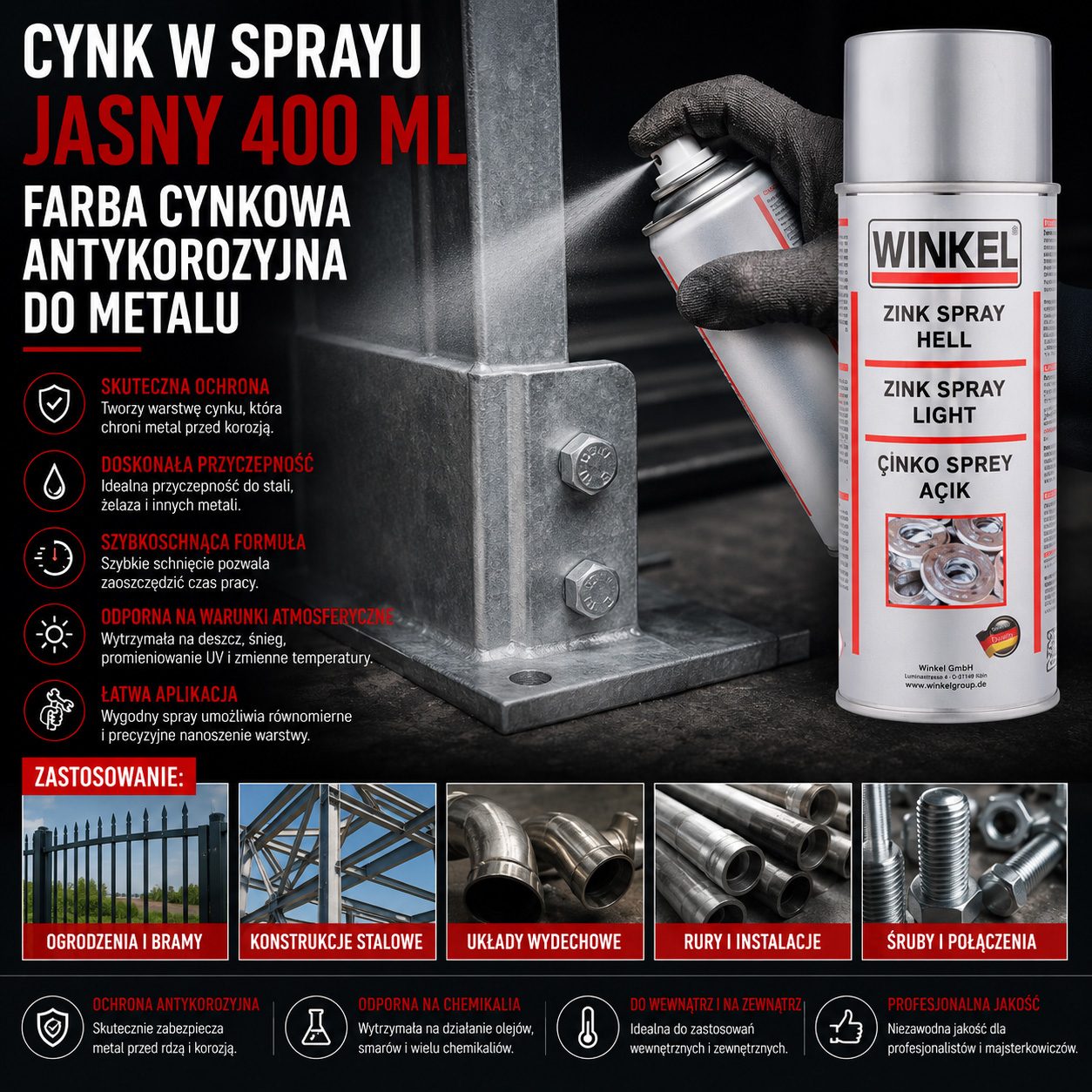 Cynk W Sprayu Jasny 400 ml Farba Cynkowa Antykorozyjna Do Metalu