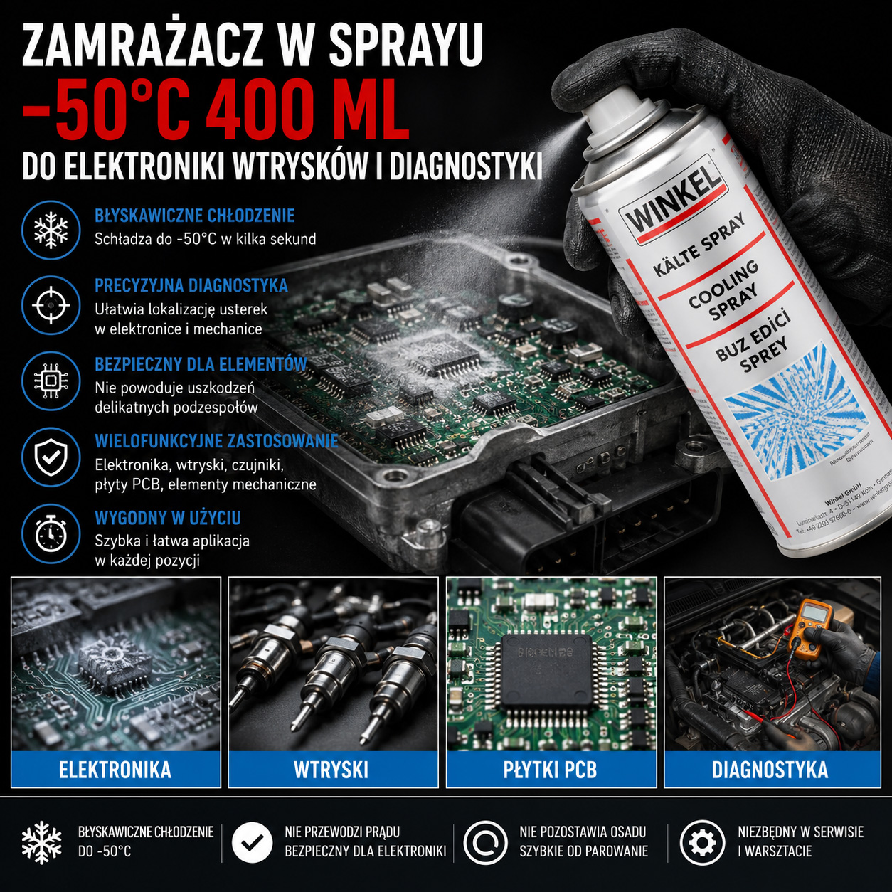 Zamrażacz W Sprayu -50°C 400 ml Do Elektroniki Wtrysków i Diagnostyki