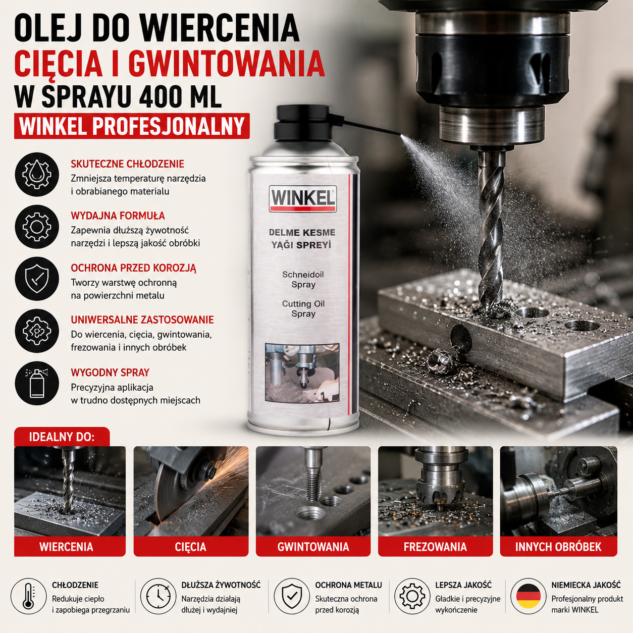 Olej Do Wiercenia Cięcia i Gwintowania W Sprayu 400 ml WINKEL Profesjonalny