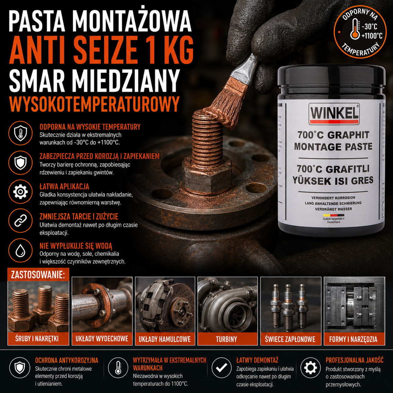 Pasta Montażowa Anti Seize 1 kg Smar Miedziany Wysokotemperaturowy