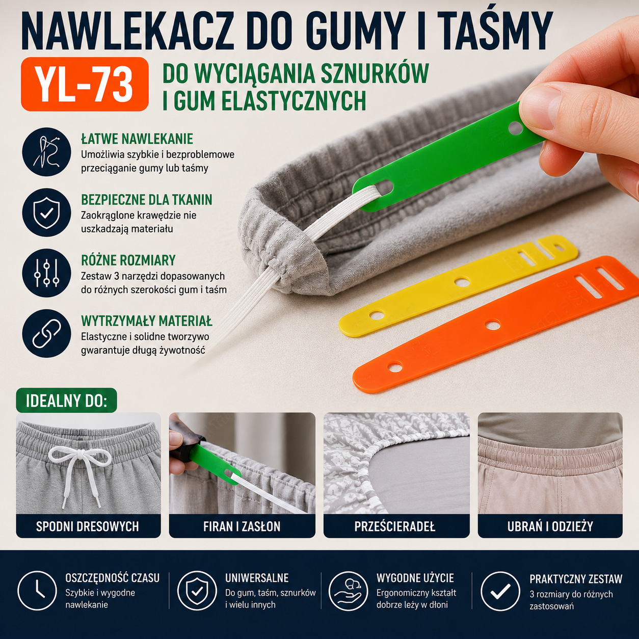 Nawlekacz Do Gumy i Taśmy YL-73 Do Wyciągania Sznurków i Gum Elastycznych