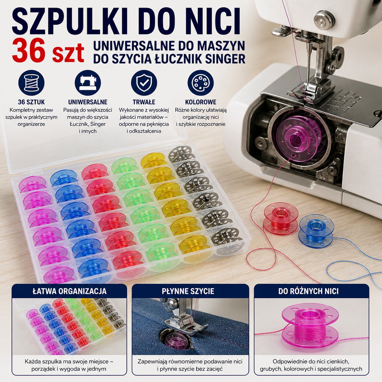 Szpulki Do Nici 36 szt Uniwersalne Do Maszyn Do Szycia Łucznik Singer
