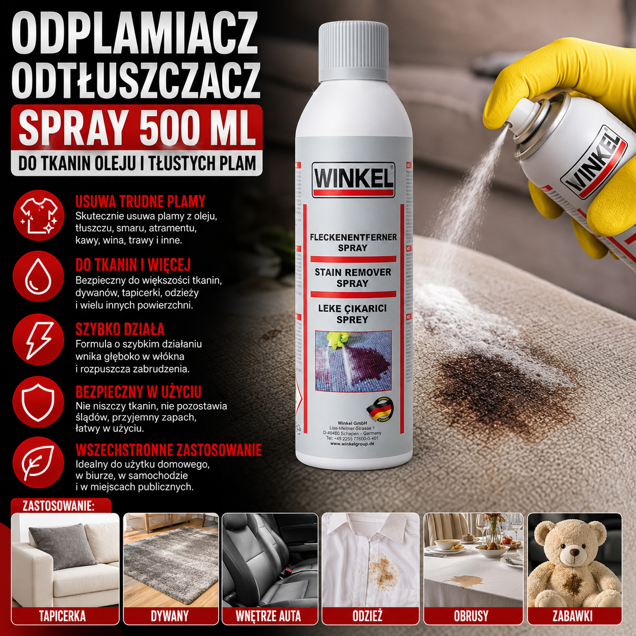 Odplamiacz Odtłuszczacz Spray 500 ml Do Tkanin Oleju i Tłustych Plam