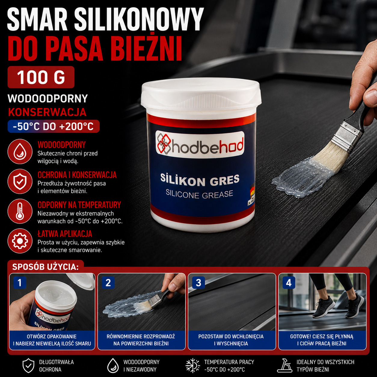 Smar Silikonowy Do Pasa Bieżni 100 g Wodoodporny Konserwacja -50°C Do +200°C