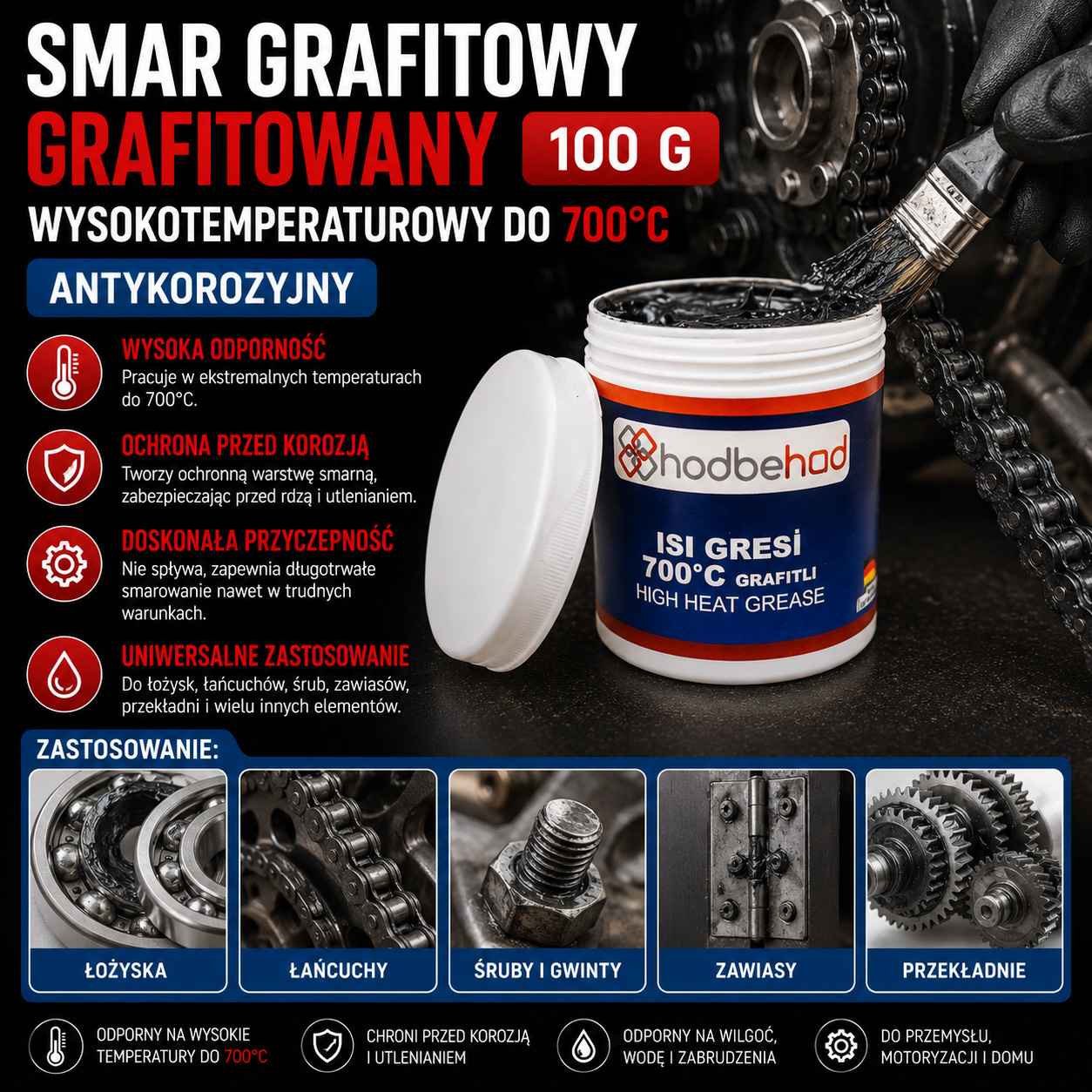 Smar Grafitowy Grafitowany 100 g Wysokotemperaturowy Do 700°C Antykorozyjny