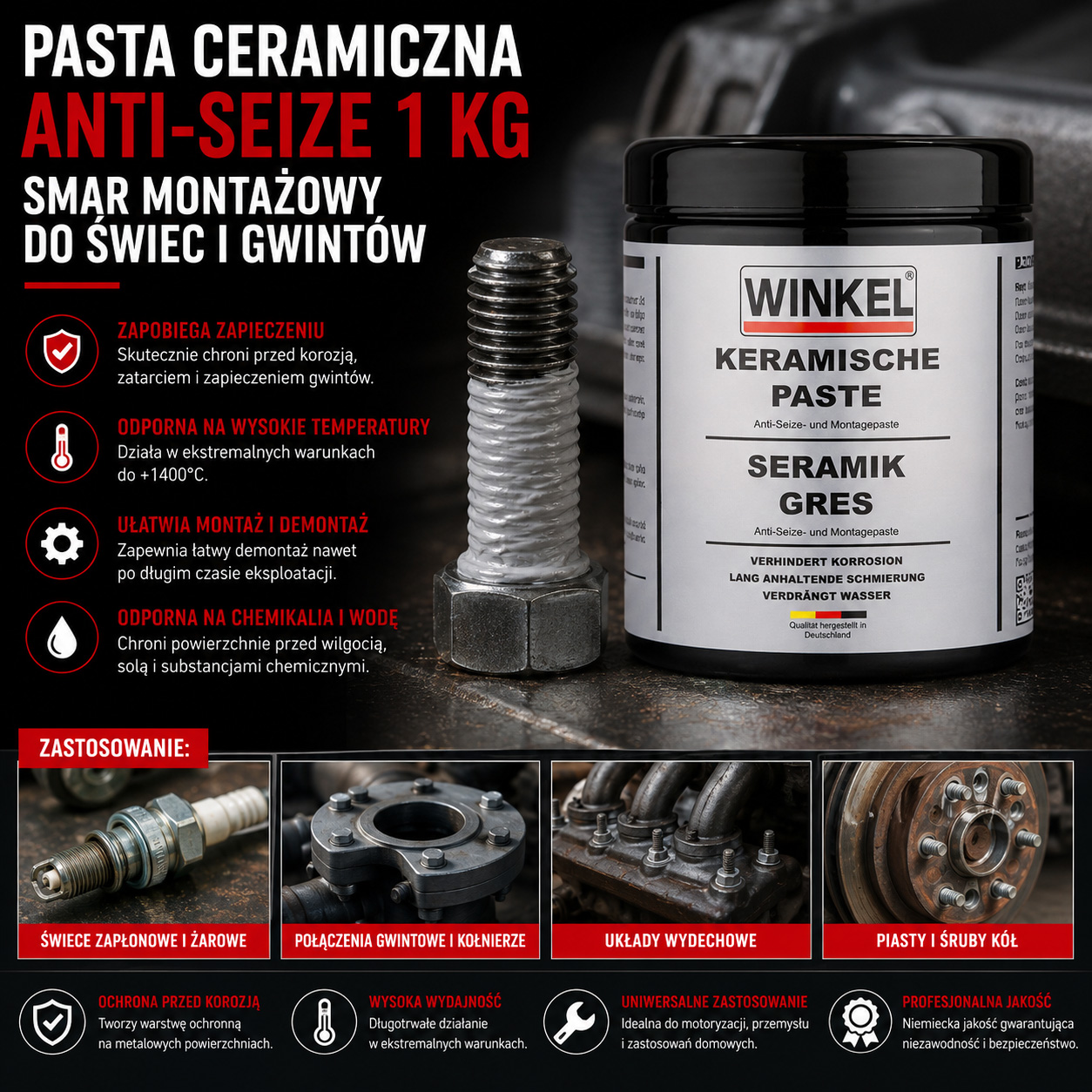 Pasta Ceramiczna Anti-Seize 1 kg Smar Montażowy Do Świec i Gwintów