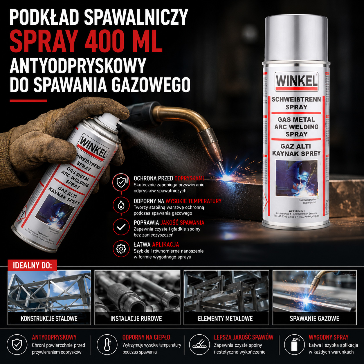 Podkład Spawalniczy Spray 400 ml Antyodpryskowy Do Spawania Gazowego