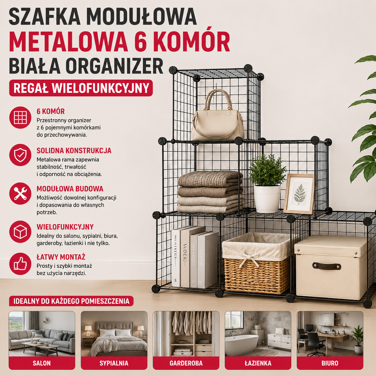 Szafka Modułowa Metalowa 6 Komór Biała Organizer Regał Wielofunkcyjny