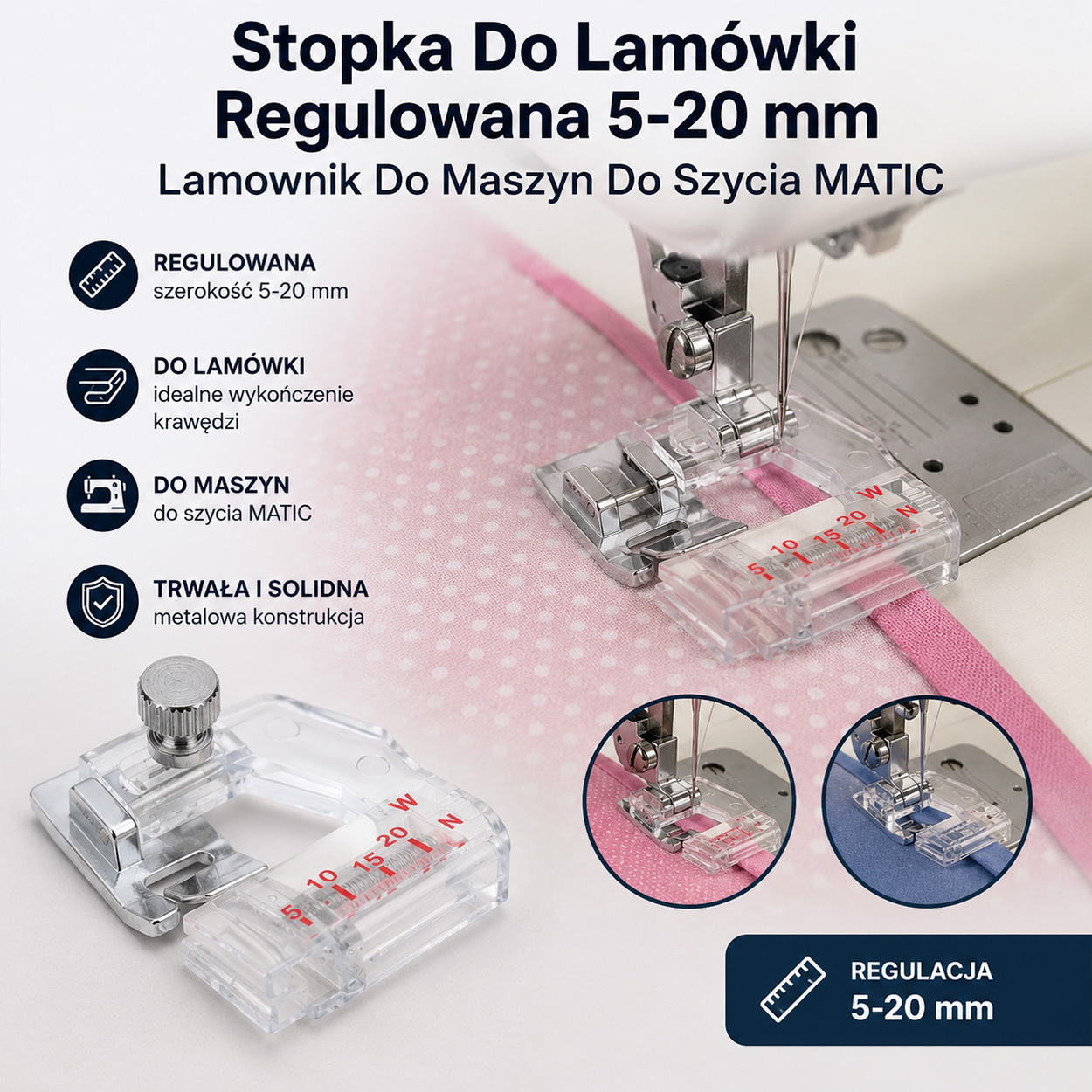 Stopka Do Lamówki Regulowana 5-20 mm Lamownik Do Maszyn Do Szycia MATIC