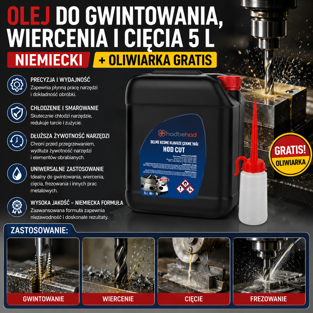 Olej Do Gwintowania Wiercenia i Cięcia 5 L Niemiecki + Oliwiarka GRATIS