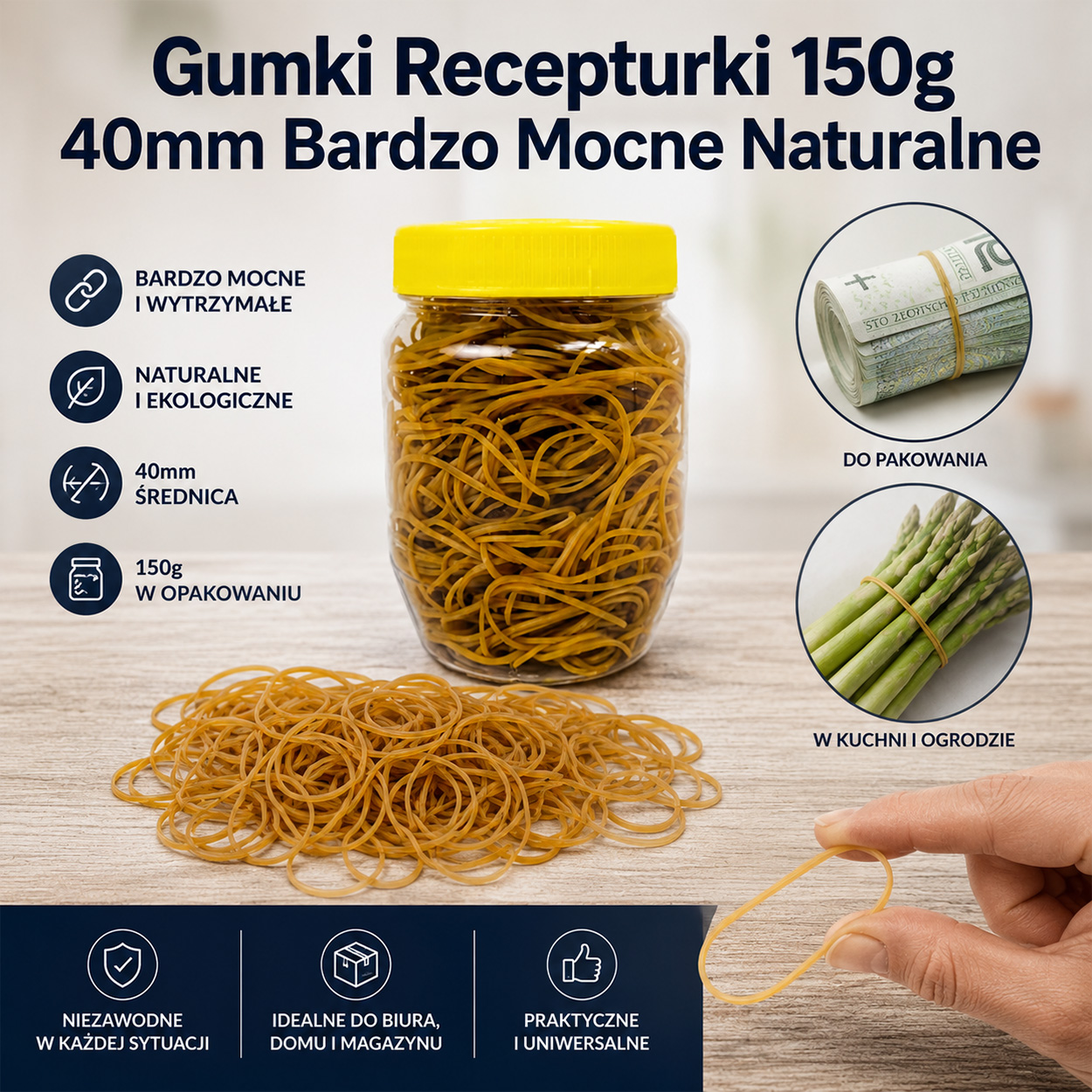 Gumki Recepturki 150g 40mm Bardzo Mocne Naturalne