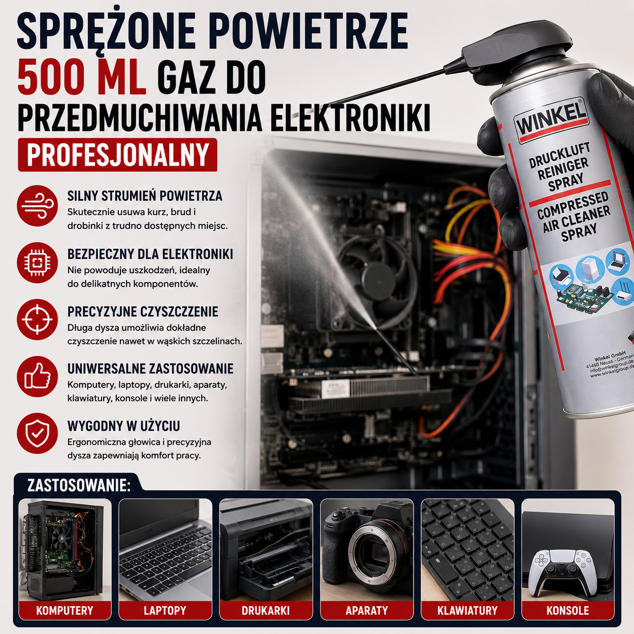 Sprężone Powietrze 500 ml Gaz Do Przedmuchiwania Elektroniki Profesjonalny