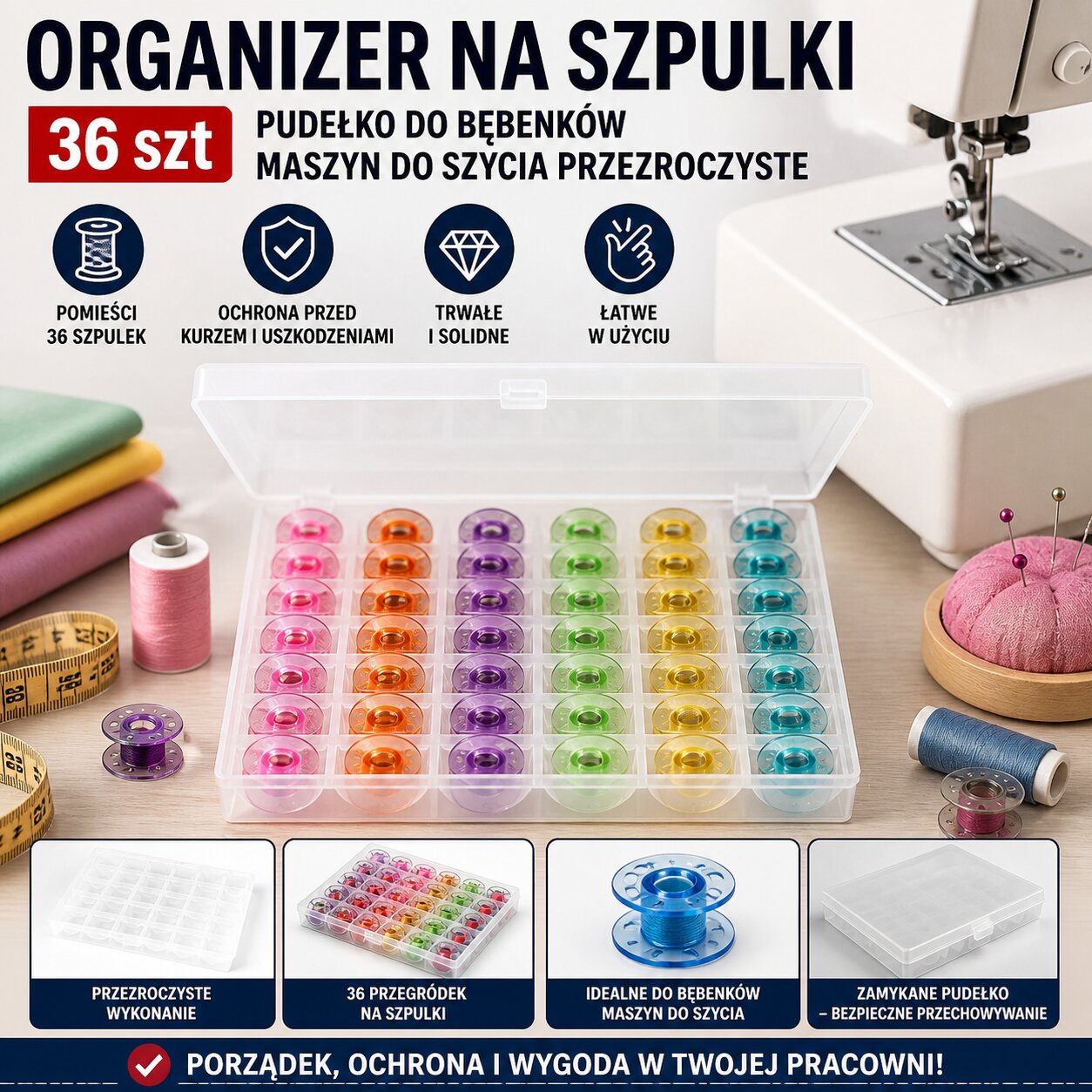 Organizer Na Szpulki 36 szt Pudełko Do Bębenków Maszyn Do Szycia Przezroczyste