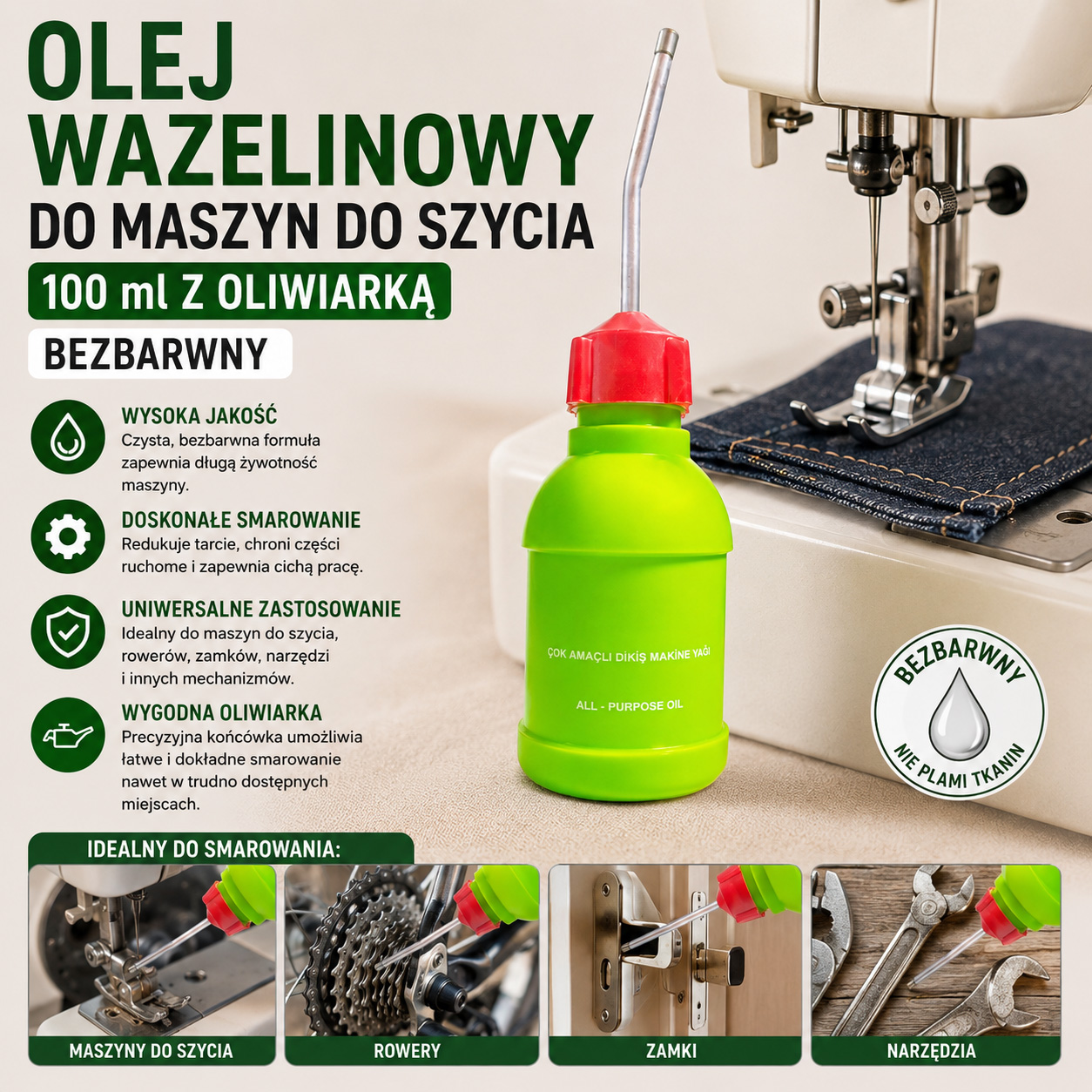 Olej Wazelinowy Do Maszyn Do Szycia 100 ml Z Oliwiarką Bezbarwny