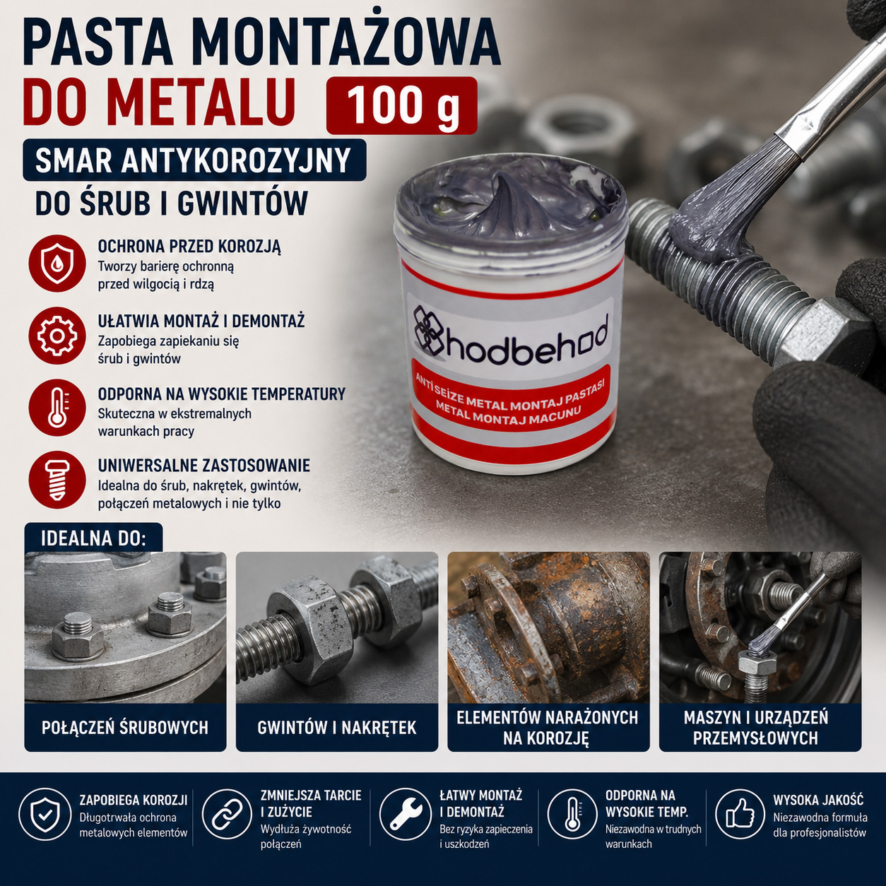 Pasta Montażowa Do Metalu 100 g Smar Antykorozyjny Do Śrub i Gwintów