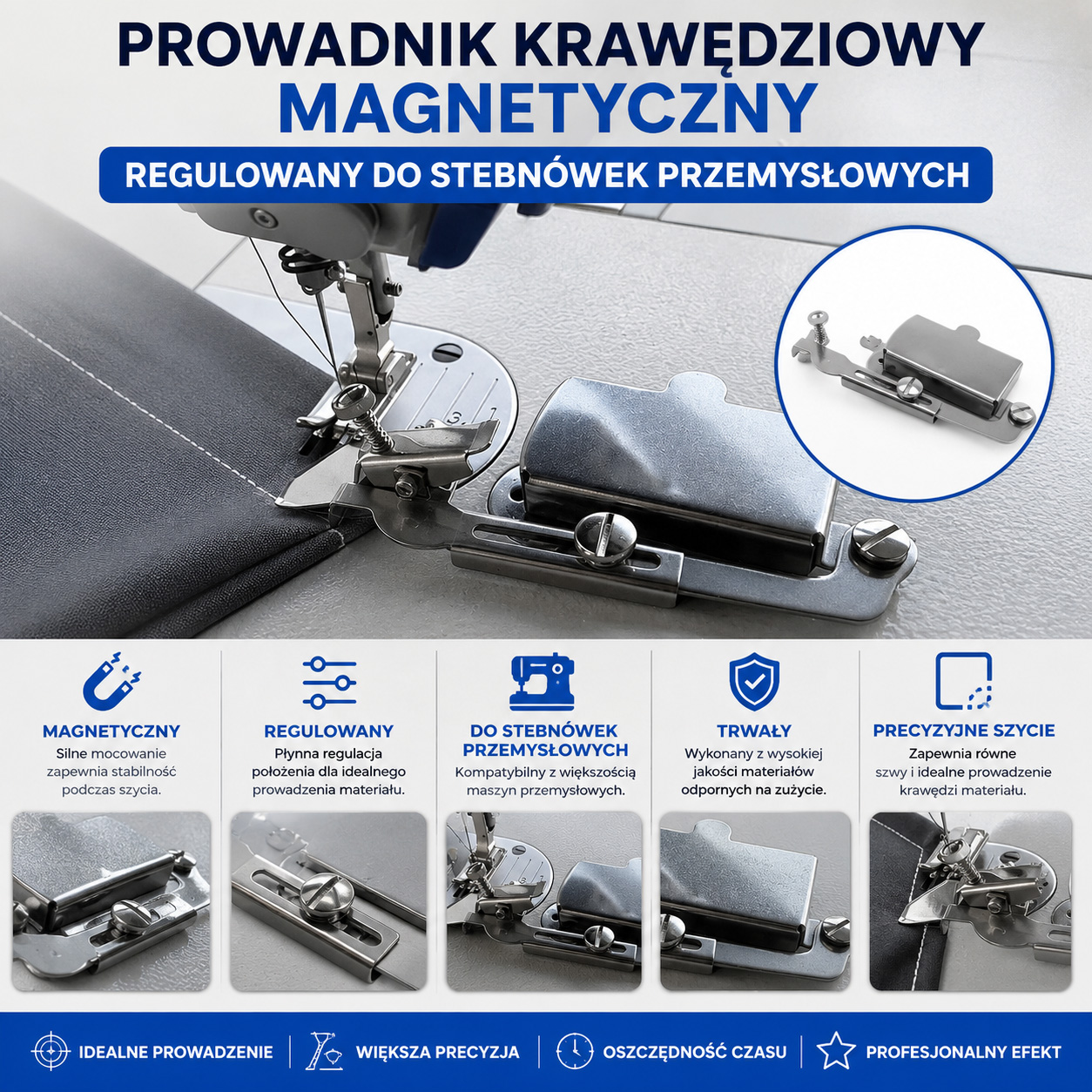 Prowadnik Krawędziowy Magnetyczny Regulowany Do Stebnówek Przemysłowych