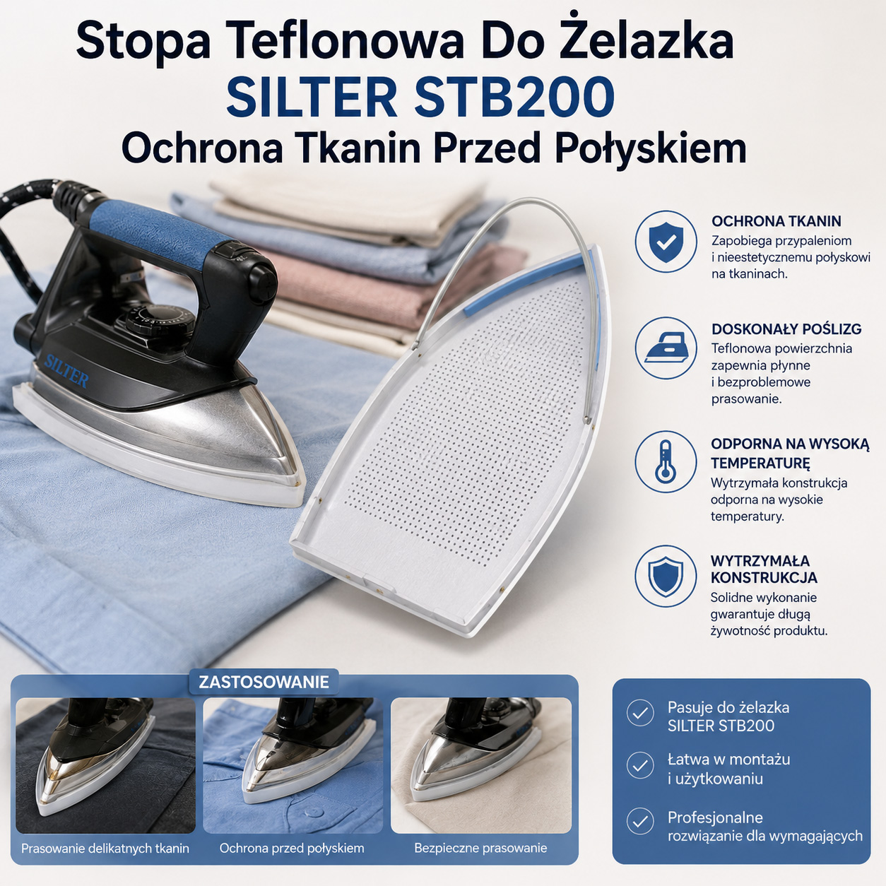 Stopa Teflonowa Do Żelazka SILTER STB200 Ochrona Tkanin Przed Połyskiem