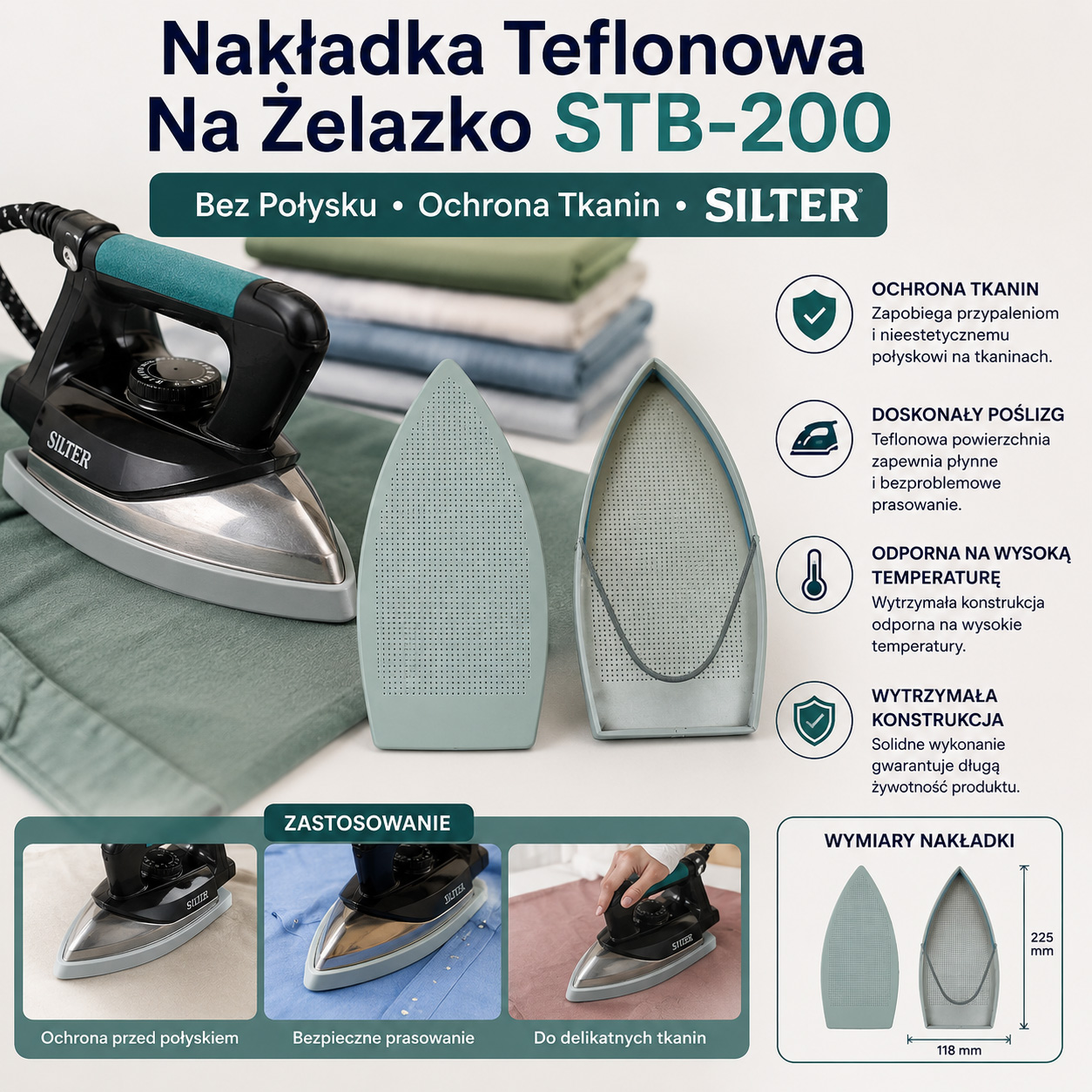 Nakładka Teflonowa Na Żelazko STB-200 Bez Połysku Ochrona Tkanin SILTER