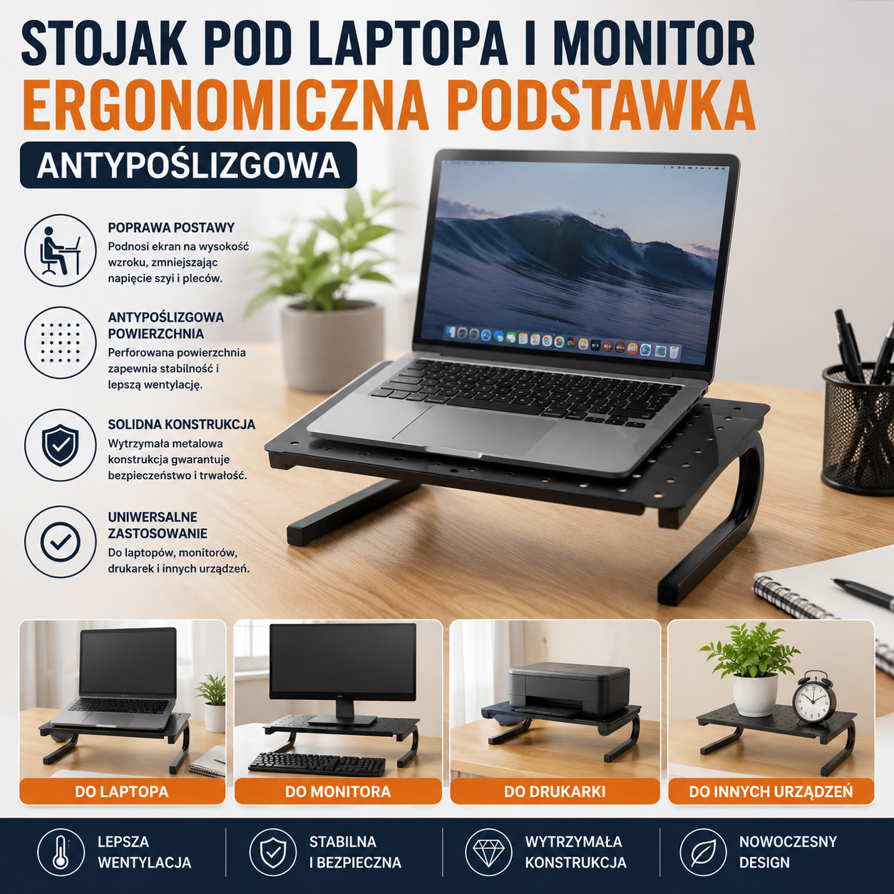 Stojak Pod Laptopa i Monitor Ergonomiczna Podstawka Antypoślizgowa