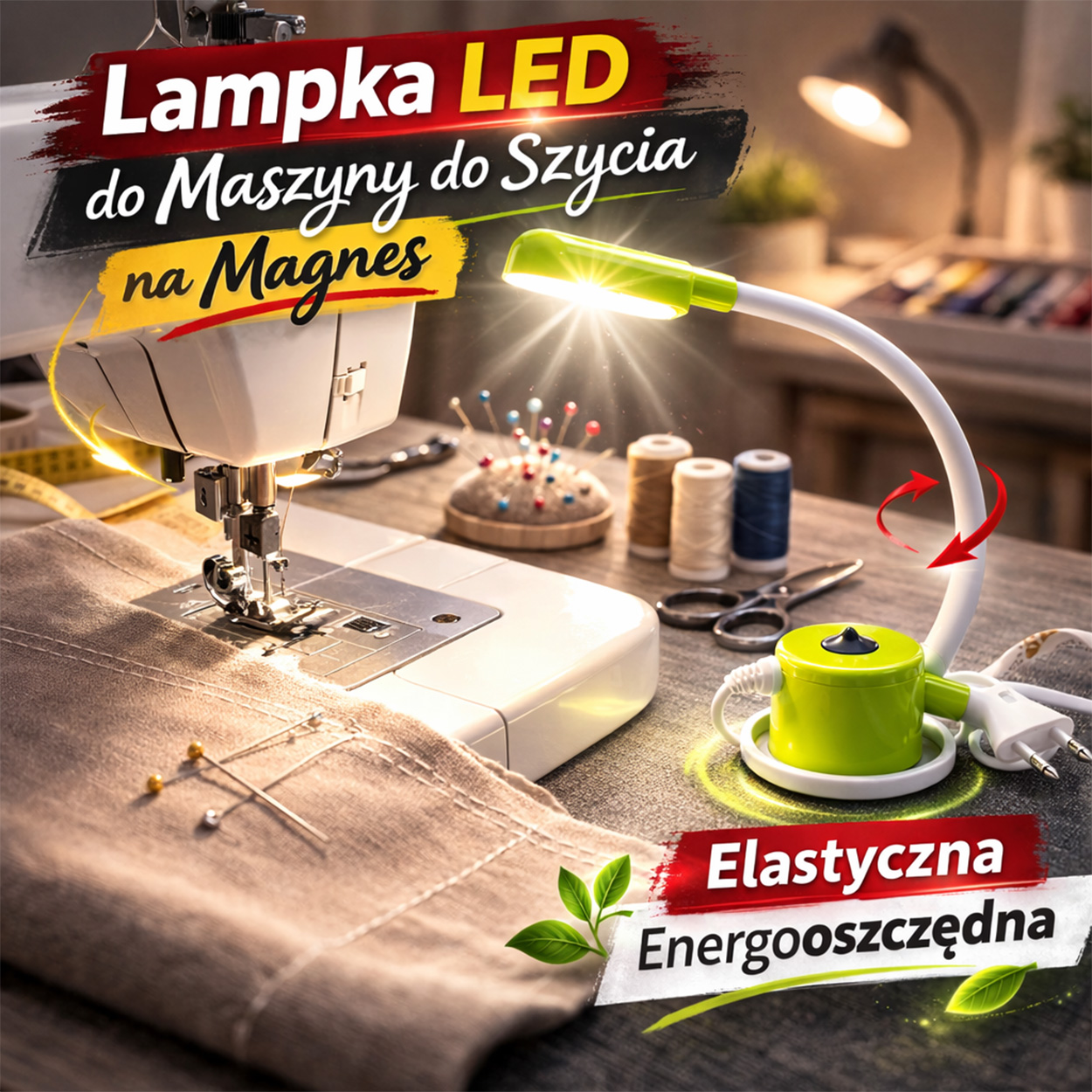 a sewing machine light next to sewing machine