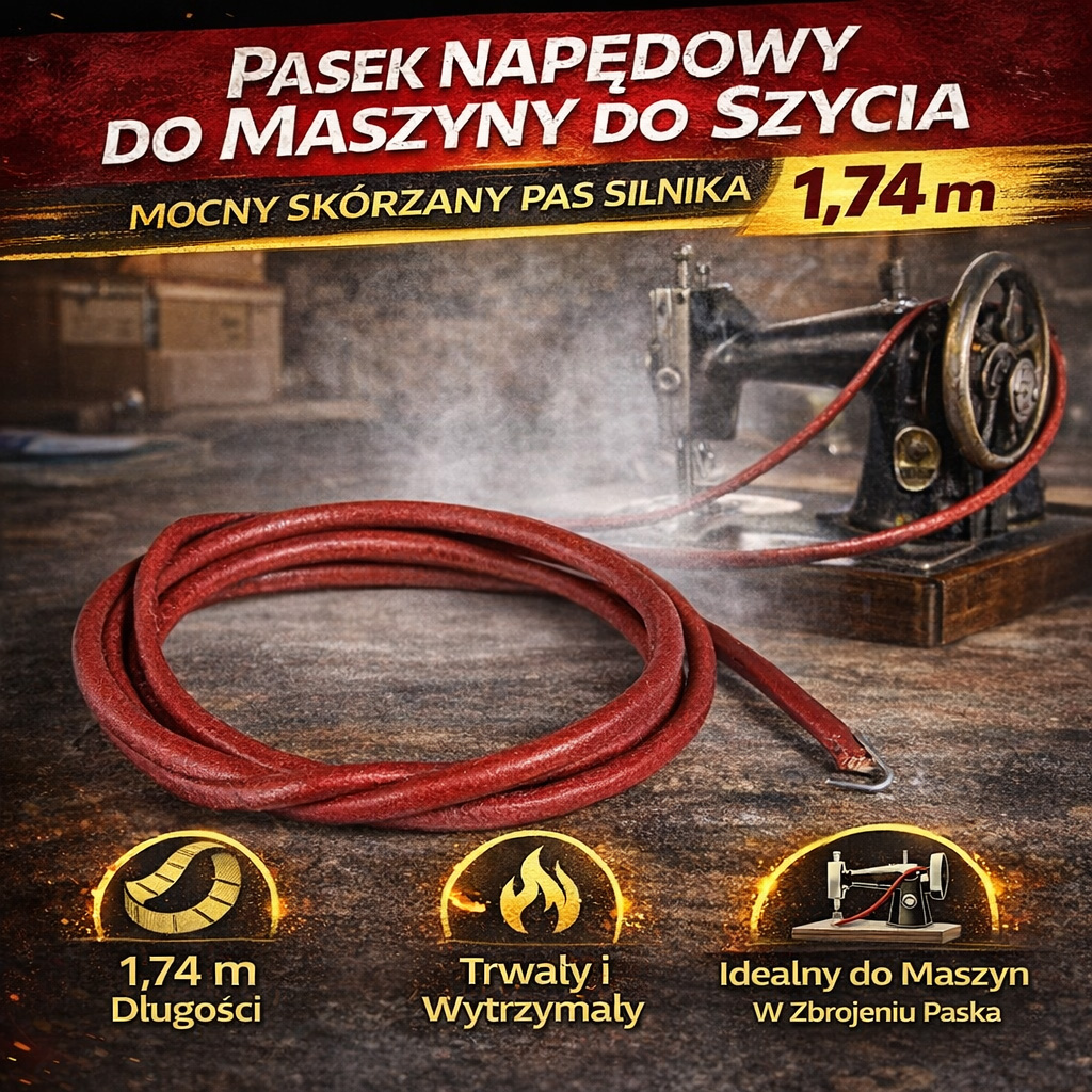 Pasek Napędowy do Maszyny do Szycia 1,74 m – Mocny Skórzany Pas Silnika