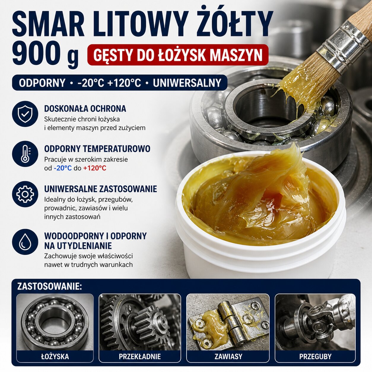 Smar Litowy Żółty 900 g Gęsty Do Łożysk Maszyn Odporny -20°C +120°C Uniwersalny