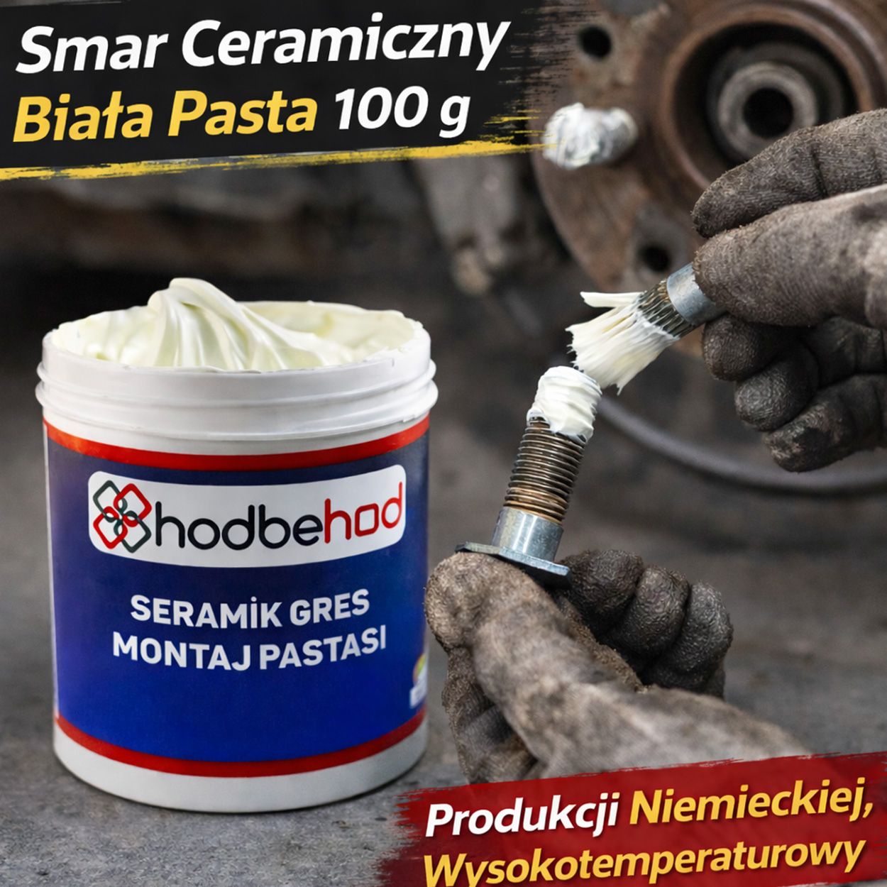 ceramic grease being used on a car rim bolt