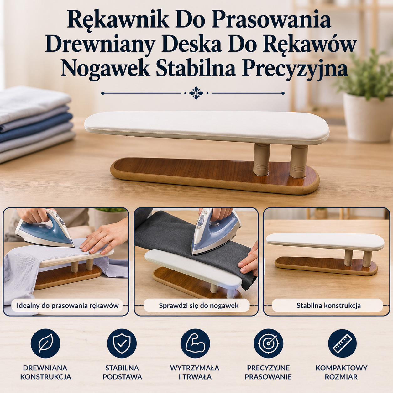 Rękawnik Do Prasowania Drewniany Deska Do Rękawów Nogawek Stabilna Precyzyjna