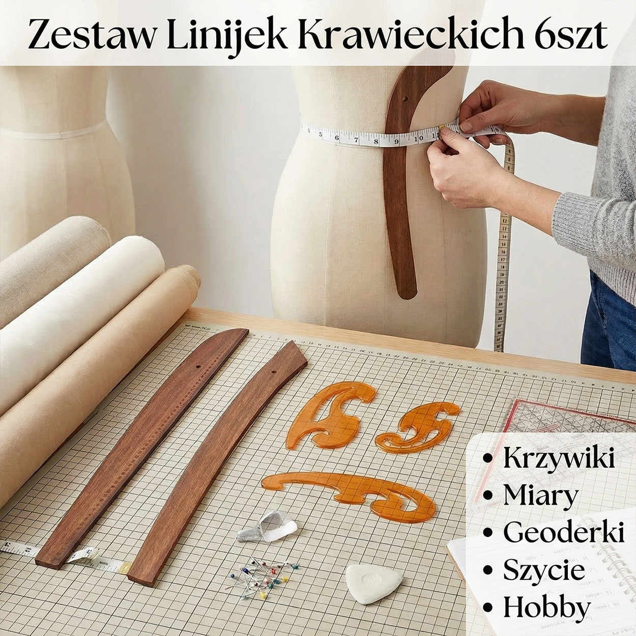 mdf rulers on a table, a man using a ruler for sewing.