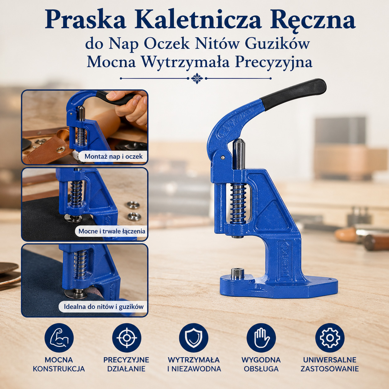 Praska Kaletnicza Ręczna do Nap Oczek Nitów Guzików Mocna Wytrzymała Precyzyjna