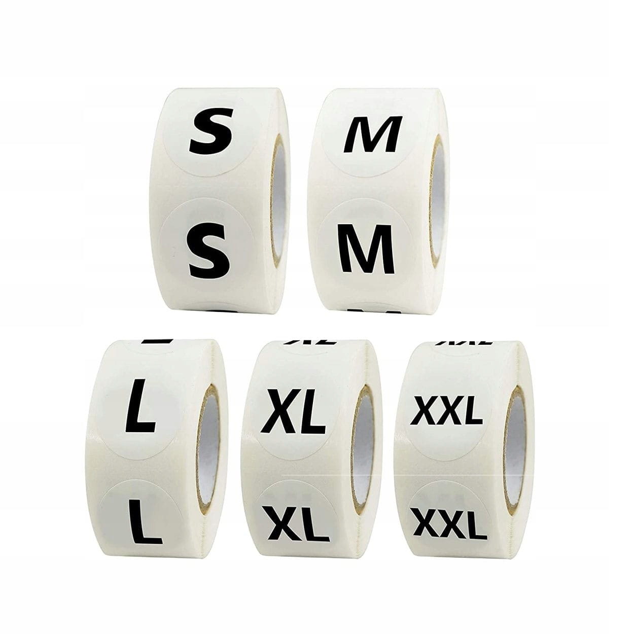 Naklejki Okrągłe Rolki Samoprzylepne Z Rozmiarami S-M-L-XL-XXL Po 3500szt.1