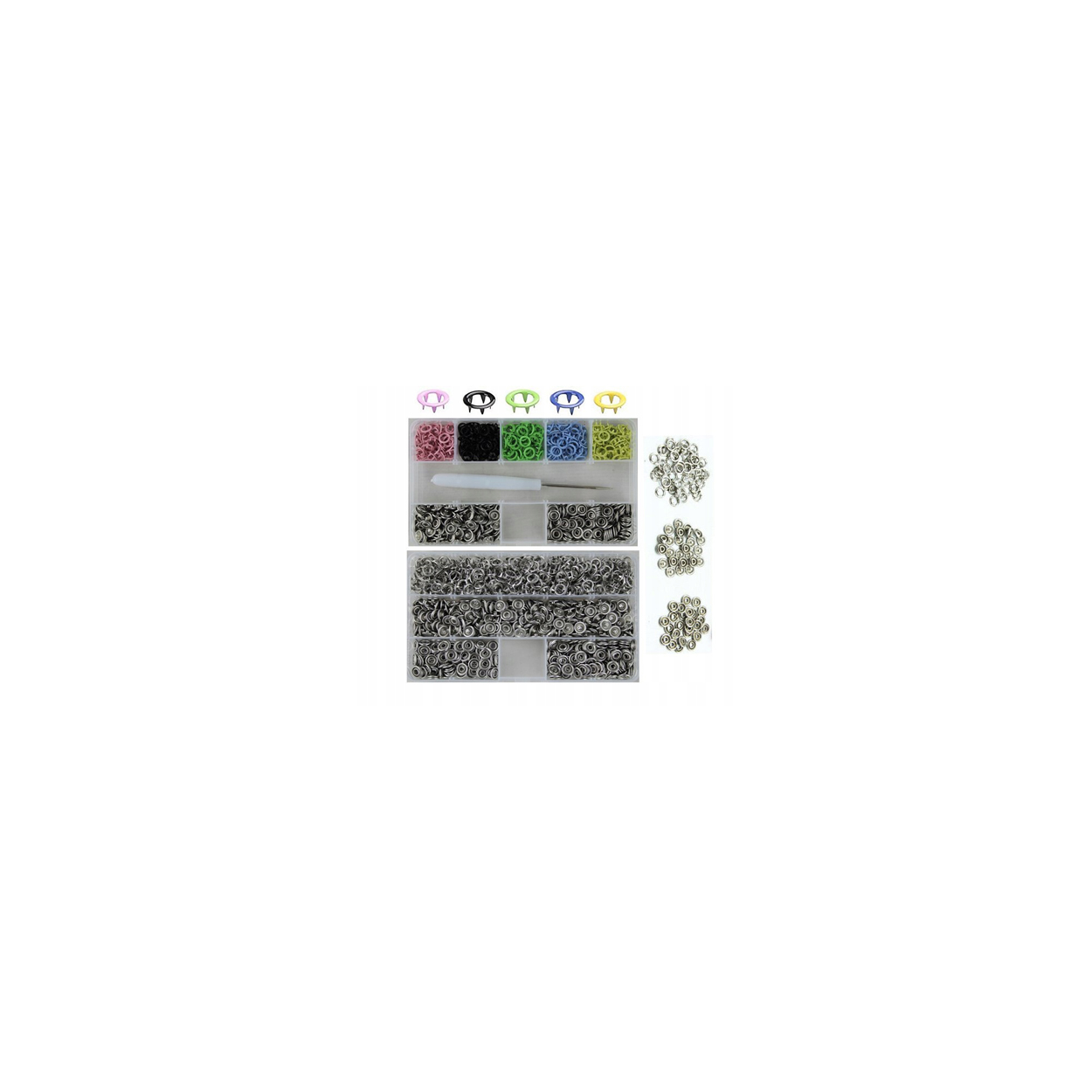 Napy Zatrzaski 350 szt 9,5 mm Metalowe Kolorowe Srebrne + Pudełko